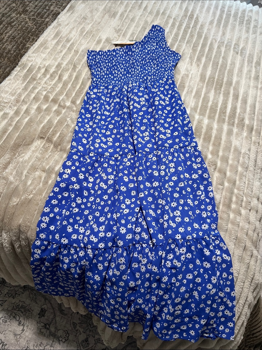 Girls Blue Floral Smocked Tiered Maxi Dress